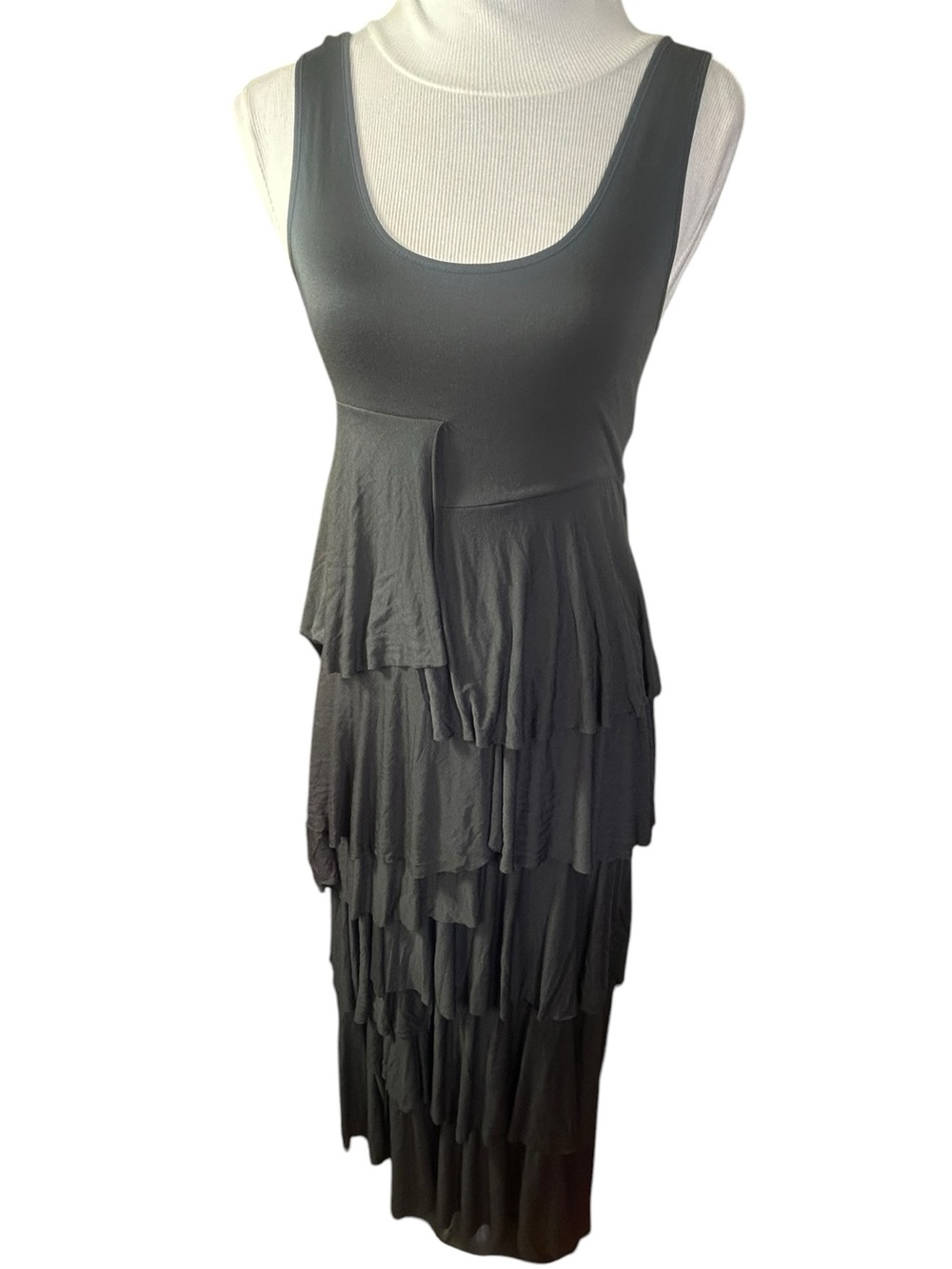 Vivienne Tam Ruffled Tiered Maxi tank Dress Womens Gray Modal stretch XS